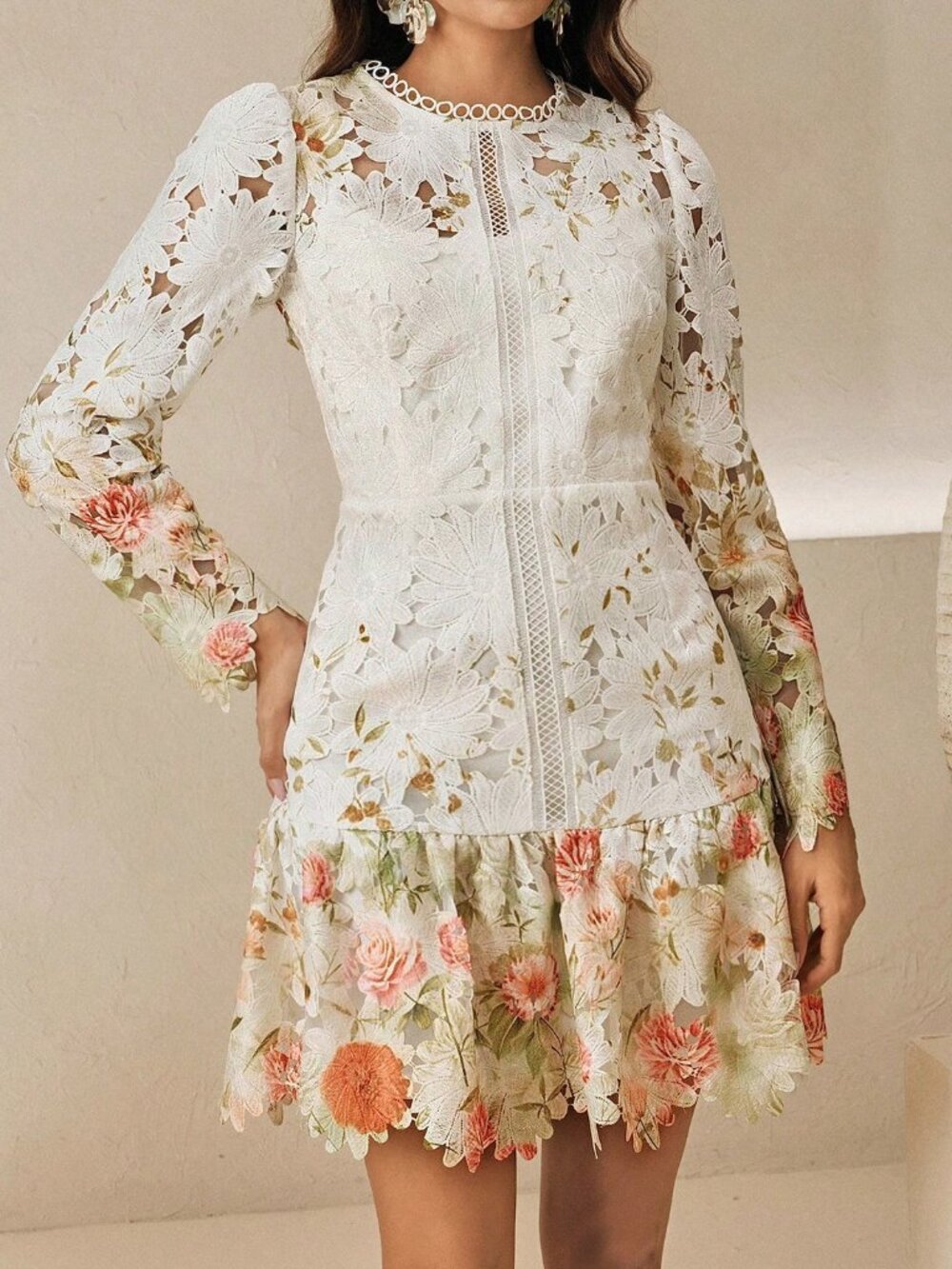 Multicolor Vintage Women's Elegant Floral Mini Dress - Picture 5 of 7